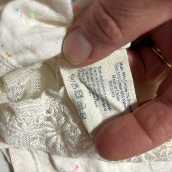 Jack Wills Women’s Lace Trim Speckled T Shirt White Multicolor S/S Size 4 - Picture 3 of 4